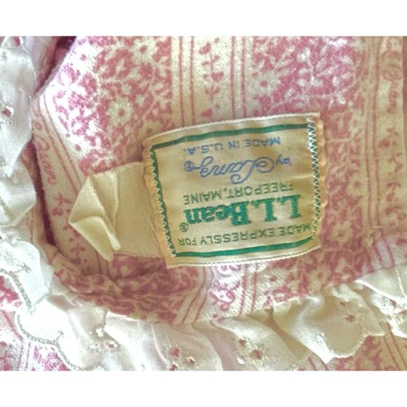 L L Bean VTG Nightgown Sz Lg Pink White Made USA Trad wife Cabincore Cozycore - Picture 5 of 5